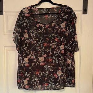 SHEIN Pink and Black Short Sleeve Blouse with Scoop Neckline